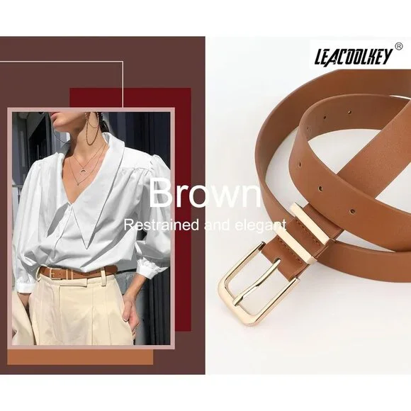 Women's Faux Leather Belts 3 Pack with Gold Buckles for Jeans Dresses Pants